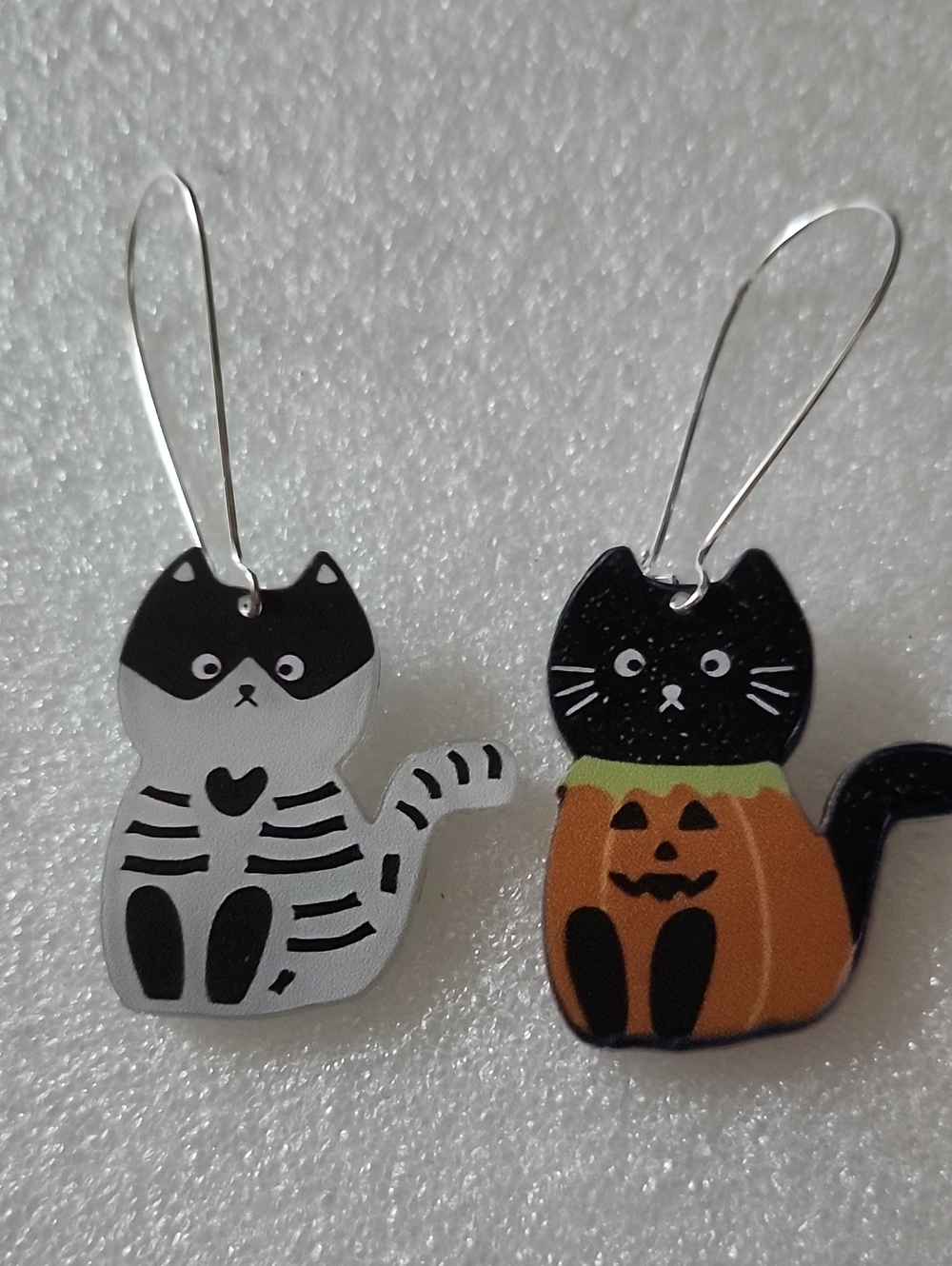 Hand Crafted Black, White & Orange Cat Dangle Earrings